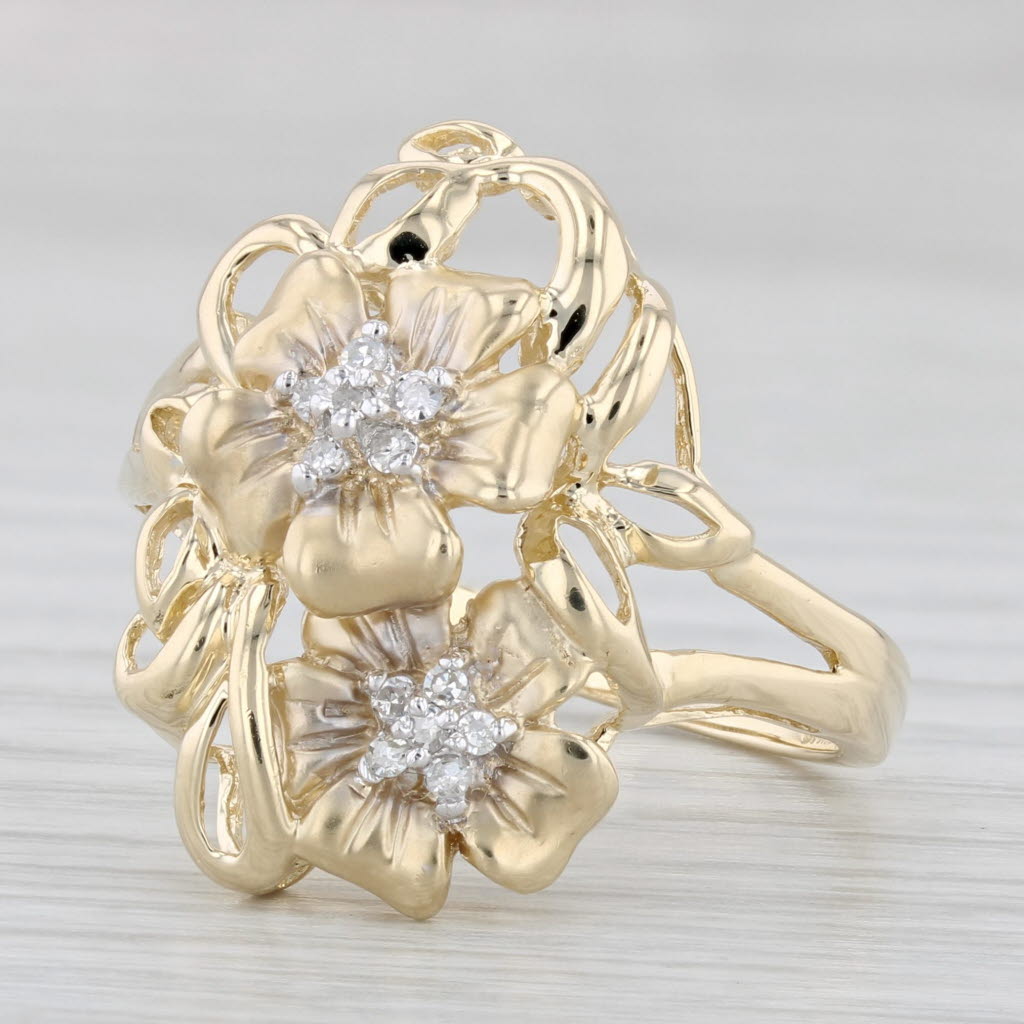 Light Gray Diamond Flower Ring 14k Yellow Gold Size 10.25 Statement Floral