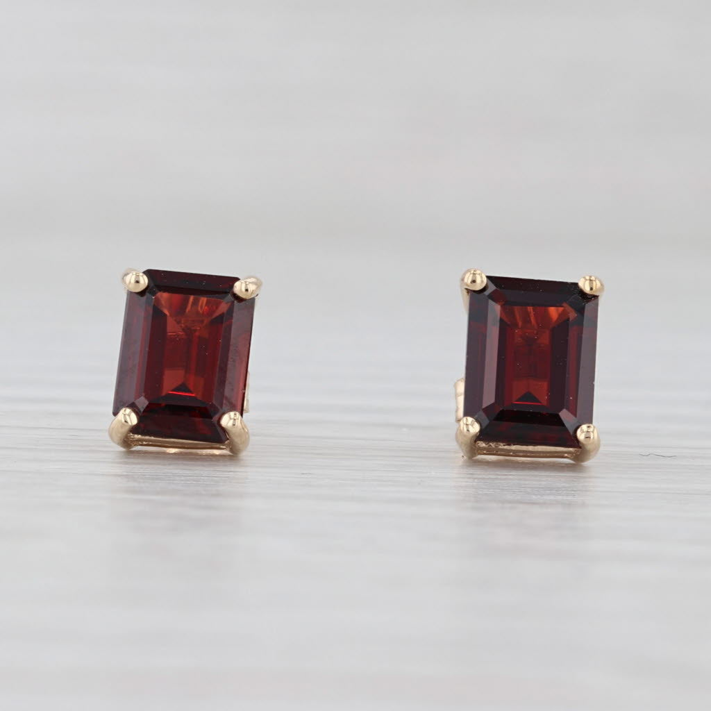 Light Gray 3.25ctw Garnet Stud Earrings 10k Yellow Gold Emerald Cut Solitaire Studs