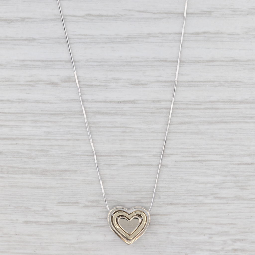 0.20ctw Diamond Heart Pendant Necklace 14k Gold 18" Snake Chain Reversible