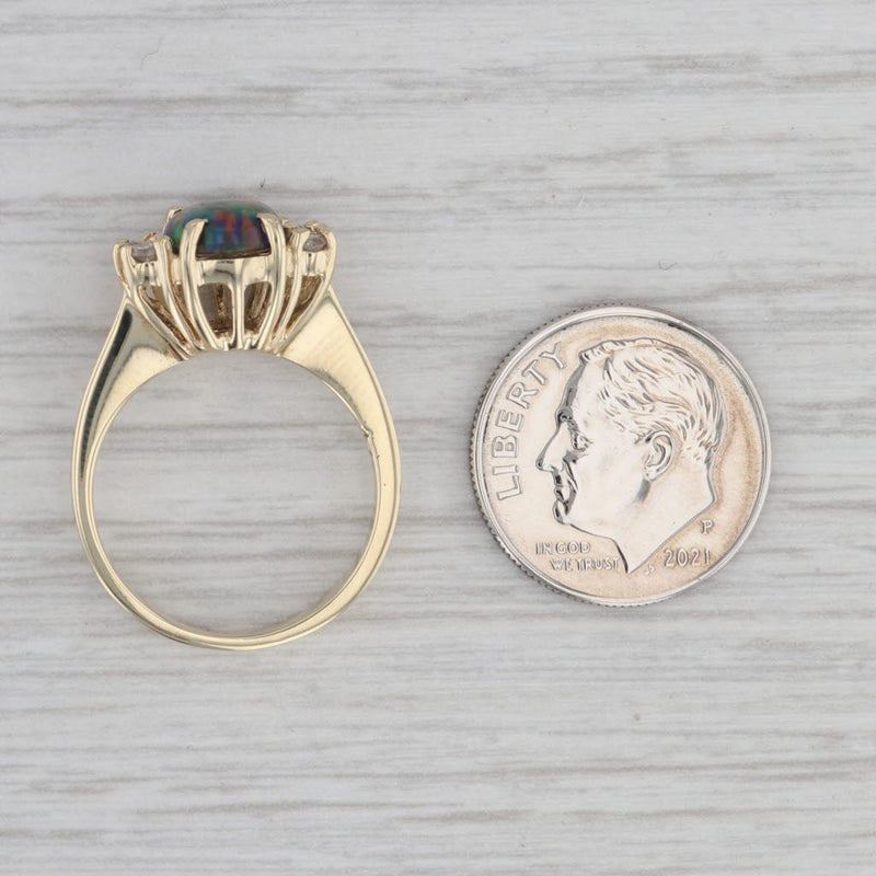 Lab Created Black Opal Diamond Ring 14k Yellow Gold Size 6
