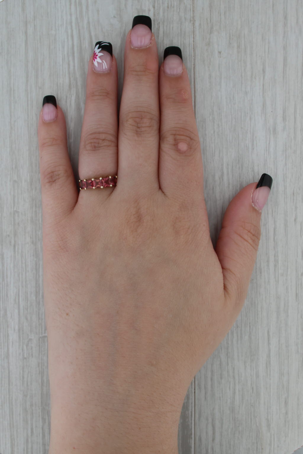 1.58ctw Pink Tourmaline 5-Stone Ring 10k Yellow Gold Size 6 Stackable