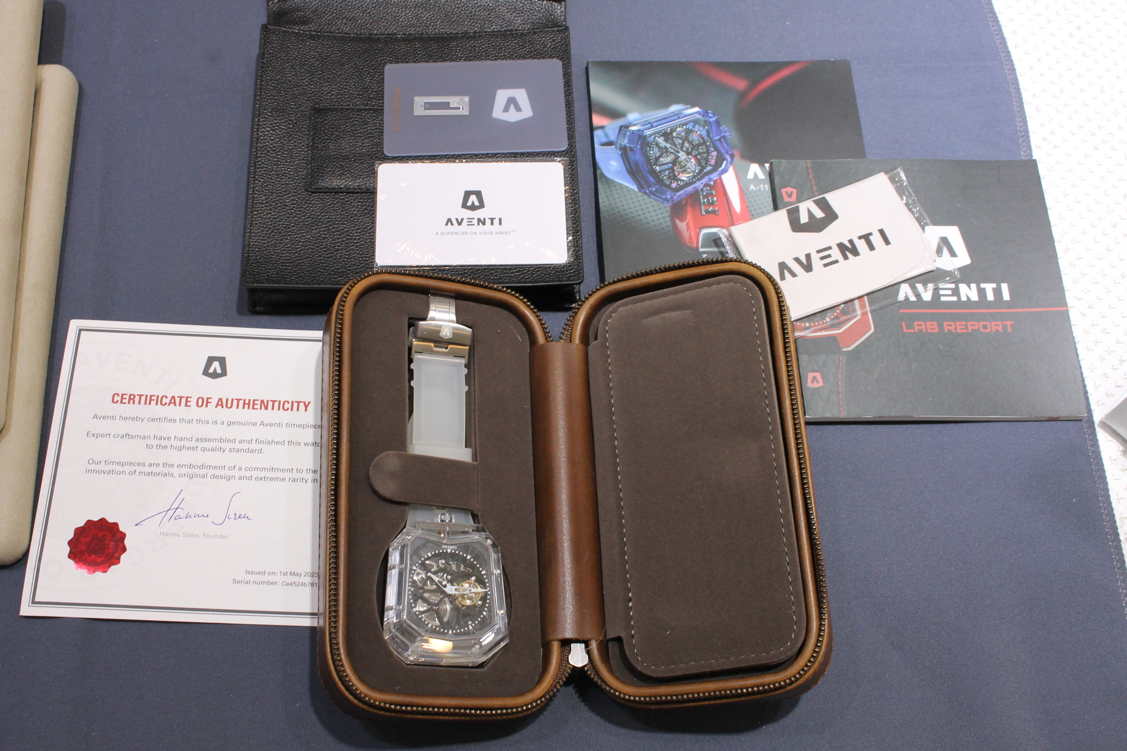 Aventi A11-01 SE Mens 48mm Pure Sapphire Crystal Tourbillon Watch w Card & COA