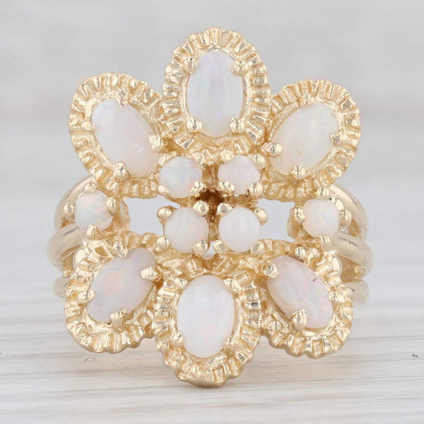 Light Gray Opal Flower Cluster Ring 14k Yellow Gold Size 6.25 Cocktail