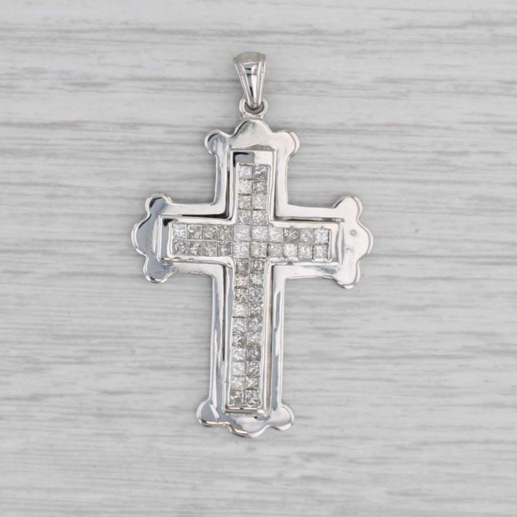 Gray 1.94ctw Channel Set Diamond Cross Pendant 14k White Gold Statement