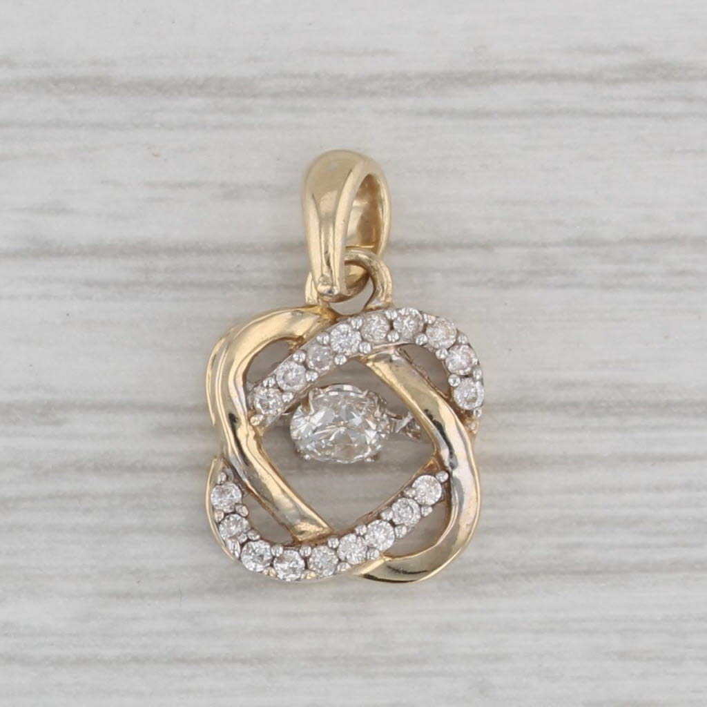 Gray Moving Floating Diamond Knot Pendant 14k Yellow Gold Small Drop