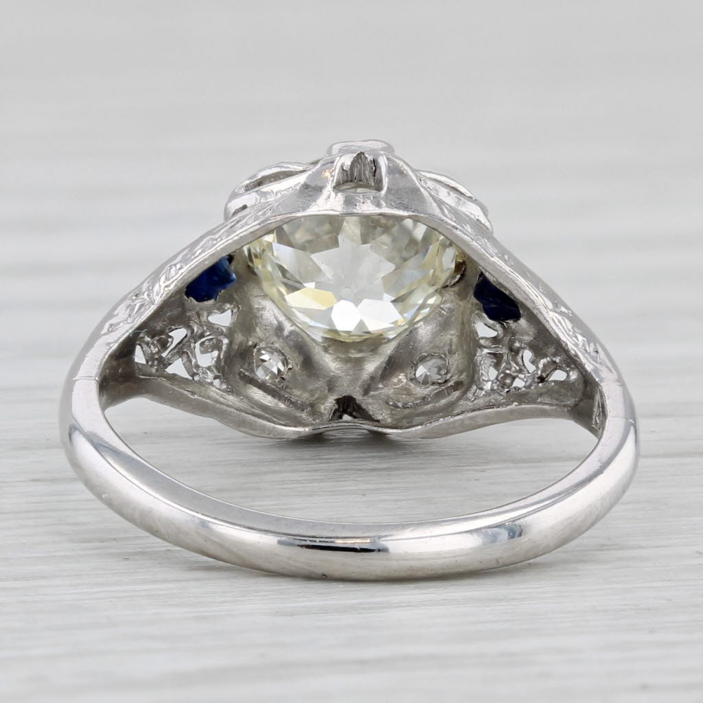 Light Gray 1.46ctw Old Euro Diamond Lab Created Sapphire Art Deco Engagement Ring 18k Gold