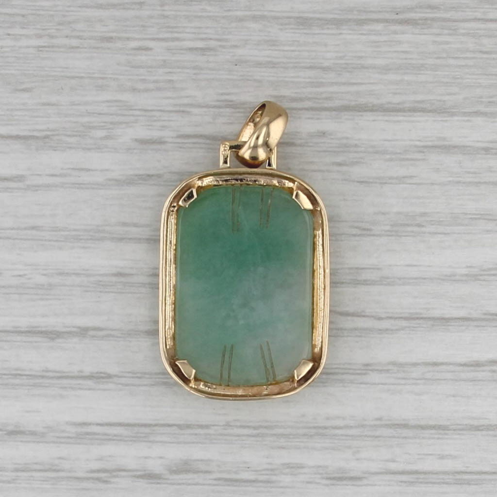 Antique Carved Jade Flower Pendant 14k Yellow Gold Floral Jewelry
