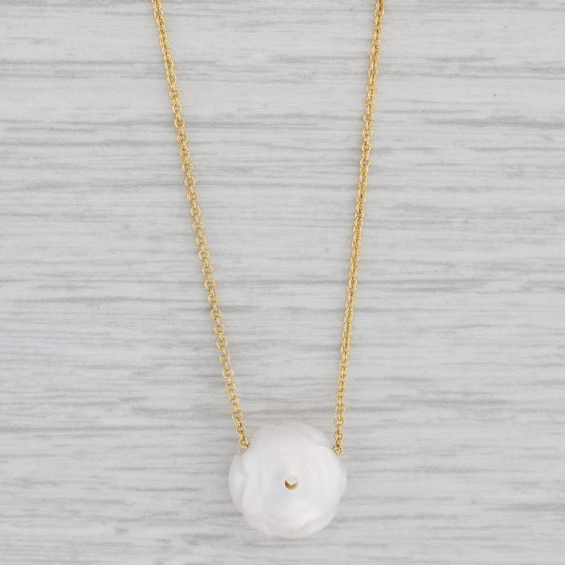 New Galatea Daffodil Flower Cultured Pearl Aquamarine Pendant Necklace 14k Gold