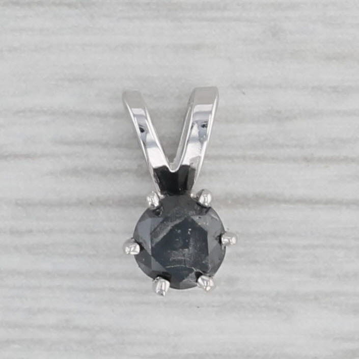 Gray New Small 0.25ct Black Diamond Solitaire Pendant 14k White Gold Round Brilliant