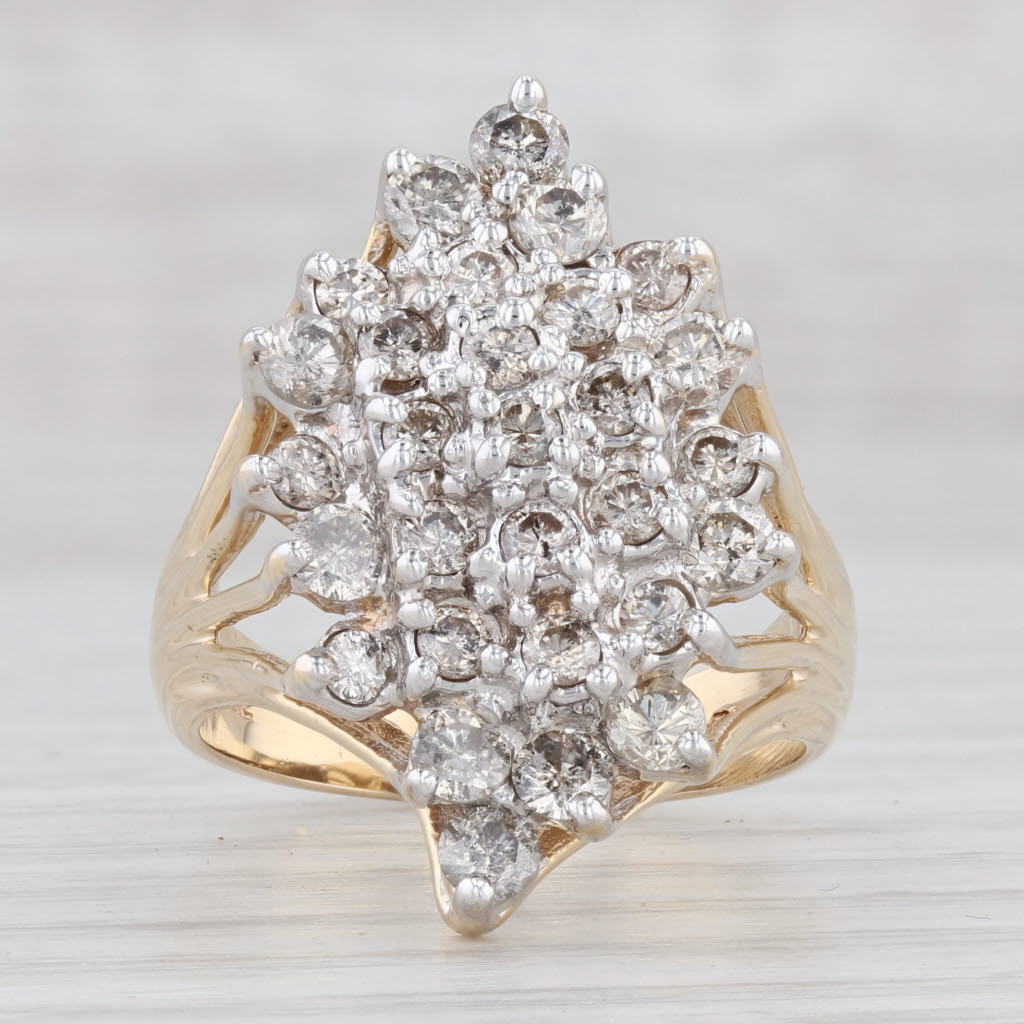 Light Gray 1.29ctw Diamond Cluster Ring 14k Gold Size 7.5 Cocktail Cluster