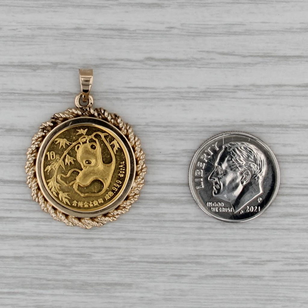 1/10oz 1985 10 Yuan Chinese Panda Coin Pendant 14k 999 Yellow Gold
