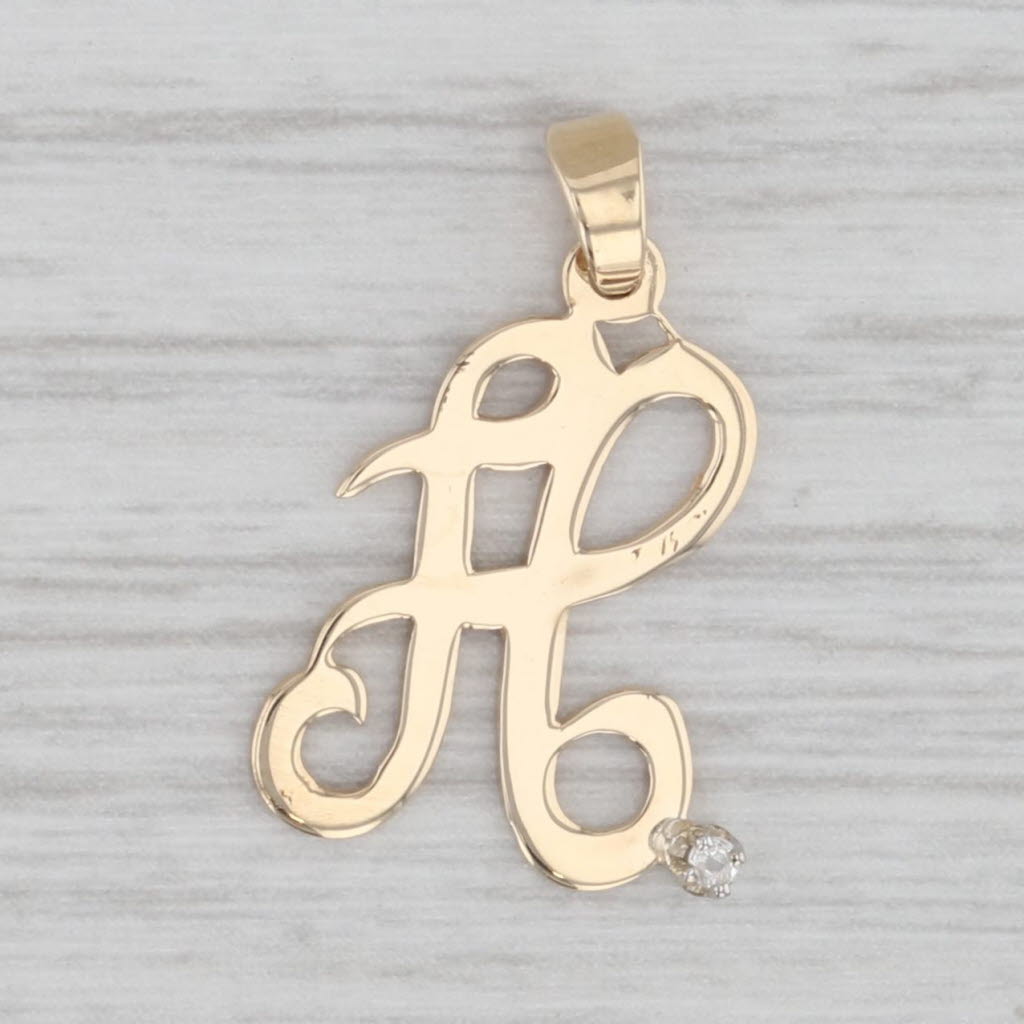 Light Gray Diamond Accented Letter Initial A Pendant 14k Yellow Gold