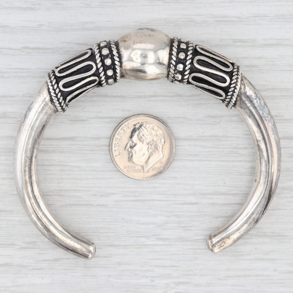 Light Gray Vintage Cuff Bracelet Sterling Silver Statement 6.5"
