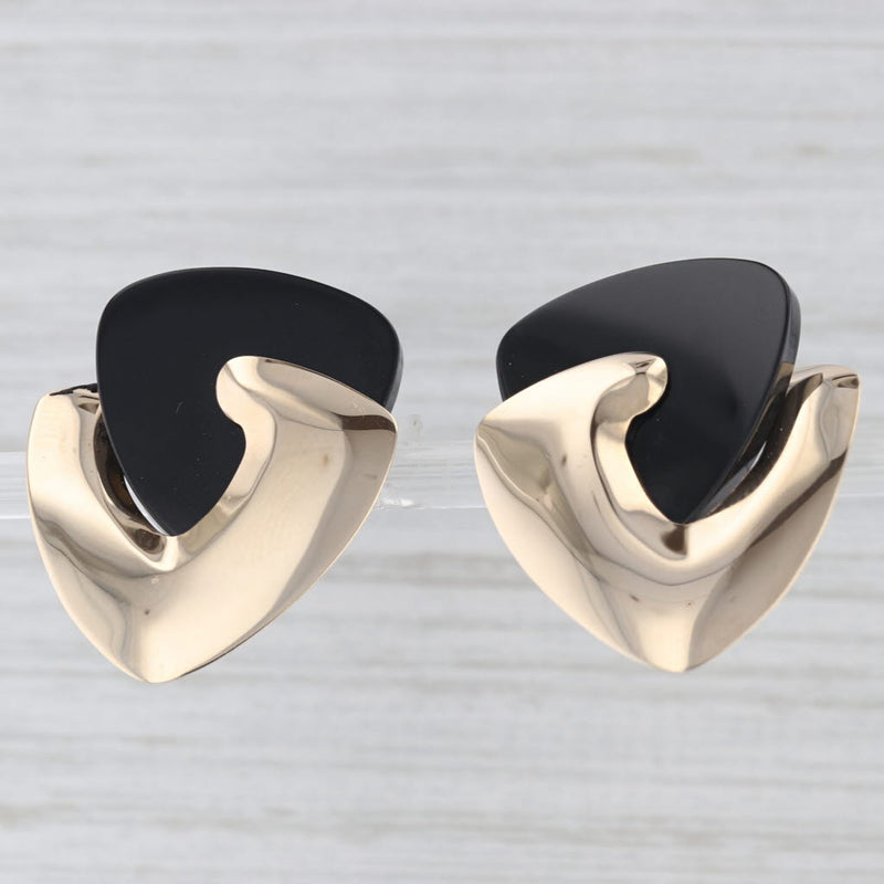 Abstract Triangle Onyx Statement Earrings 14k Yellow Gold