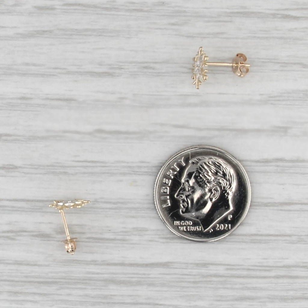Disney Frozen Snowflake Stud Earrings 10k Yellow White Gold Studs