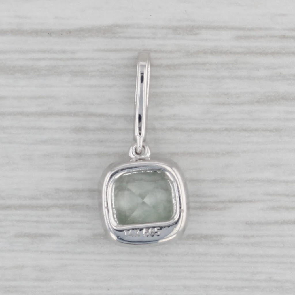 Gray Prasiolite Green Amethyst Diamond Halo Pendant 14k White Gold