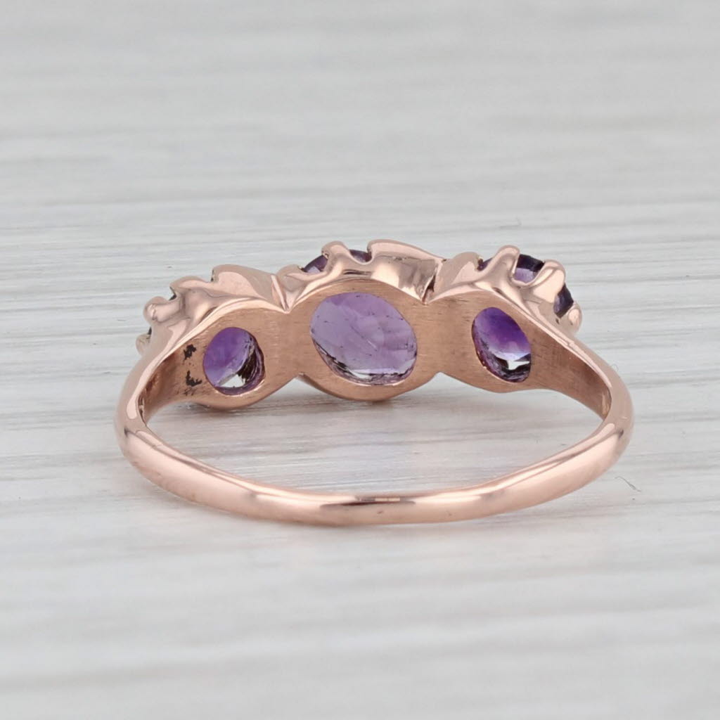 Light Gray Victorian 3-Stone Amethyst Seed Pearl Ring 14k Rose Gold Size 6.5