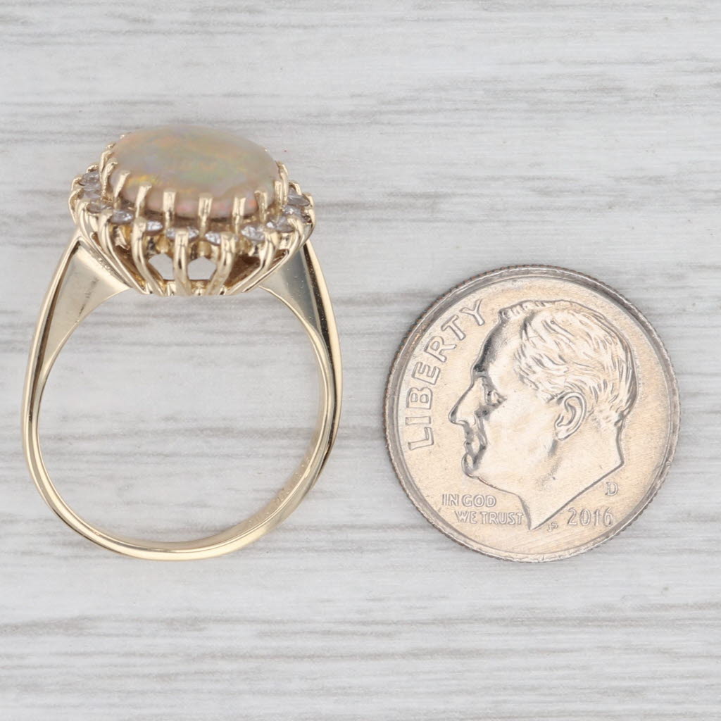 Oval Opal Cabochon Diamond Halo Ring 14k Yellow Gold Size 6.75