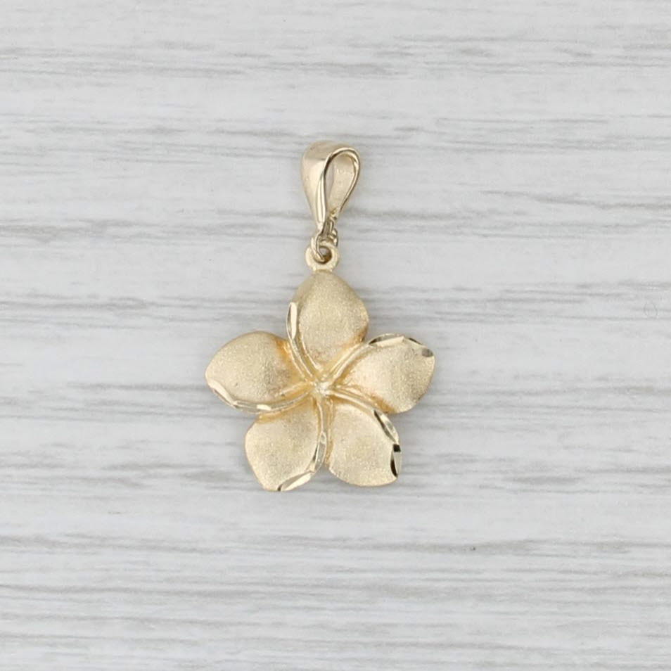 Plumeria Flower Pendant 14k Yellow Gold Small Floral Drop