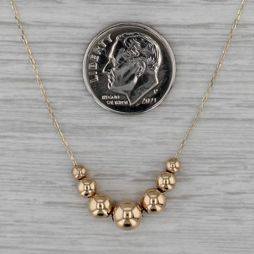 Tapering Beads Necklace 14k Yellow Gold 18" Cable Chain