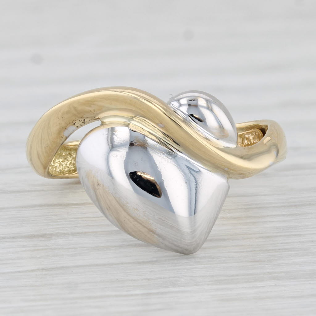 Light Gray Abstract Heart Ring 18k Yellow White Gold Size 8 Statement