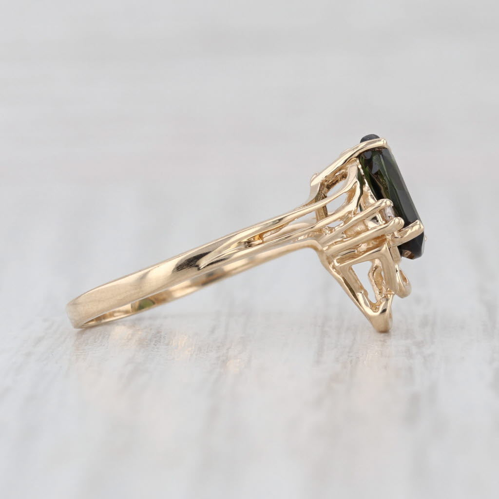 1.52ctw Green Tourmaline Diamond Bypass Ring 14k Yellow Gold Size 7.25