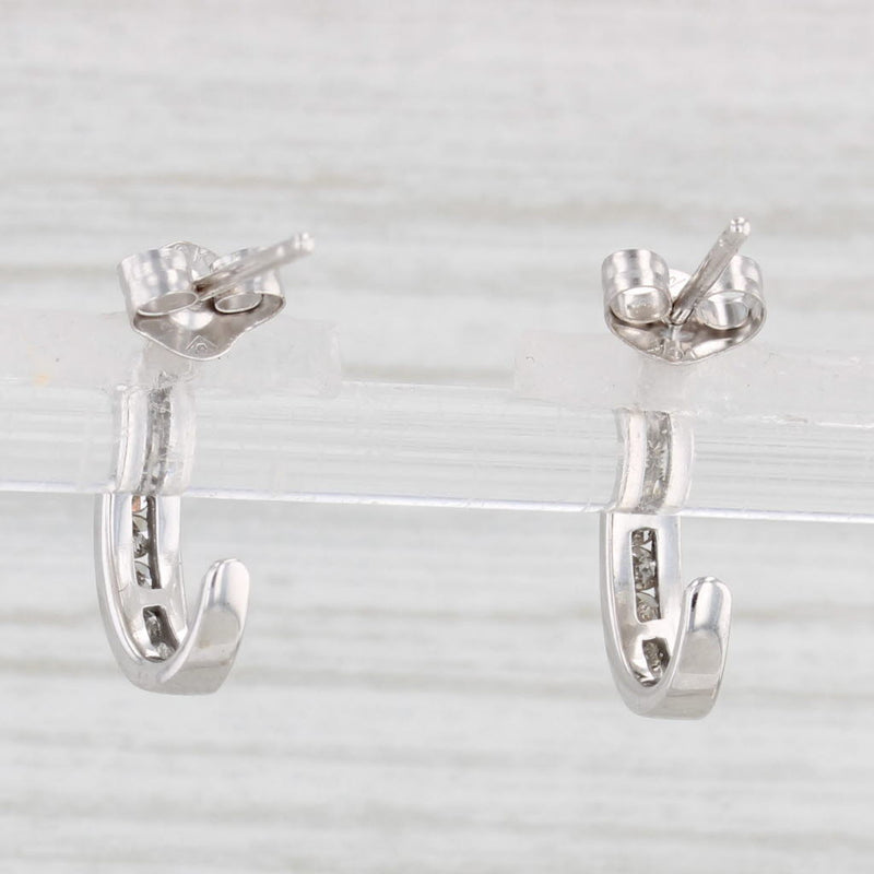 Light Gray 0.24ctw Diamond J-Hook Journey Earrings 10k White Gold Pierced Drops
