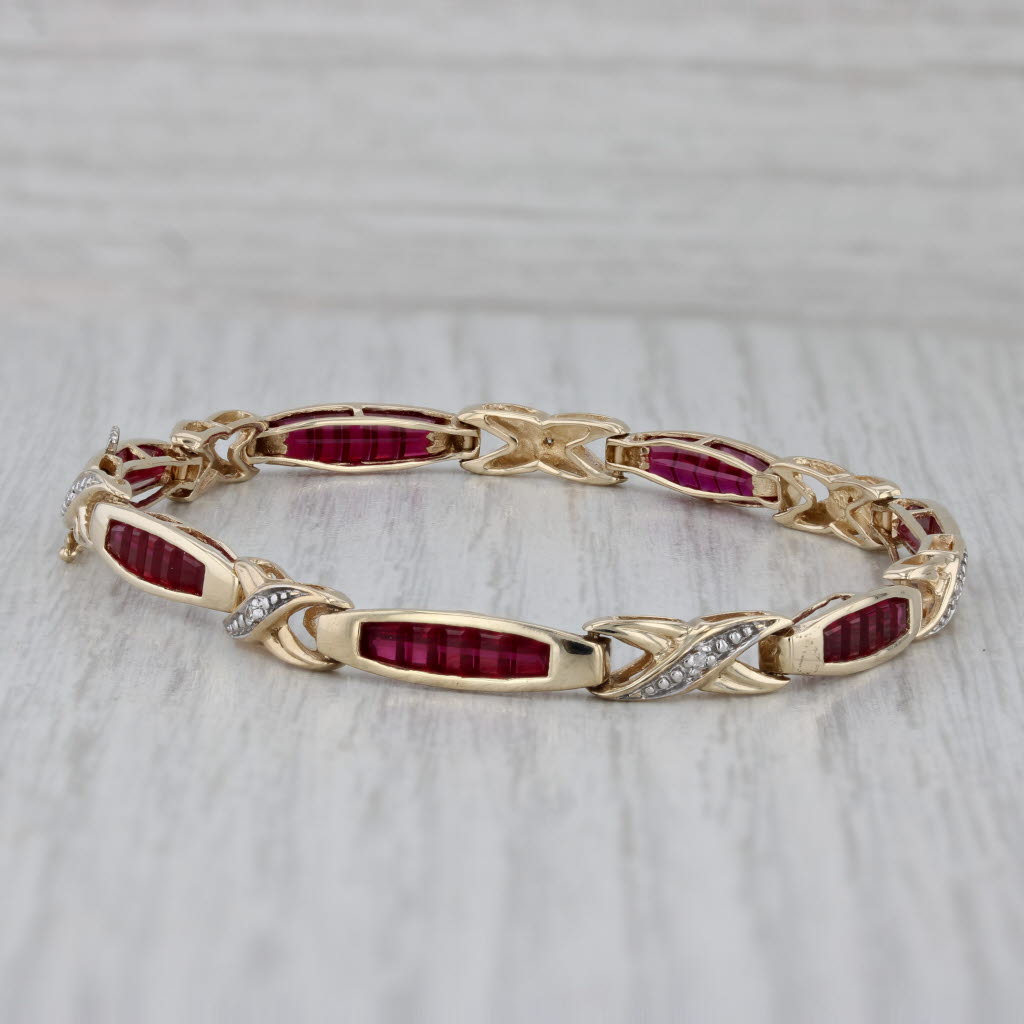 Gray Lab Created Ruby Diamond Bracelet 10k Yellow Gold 7" 4.7mm