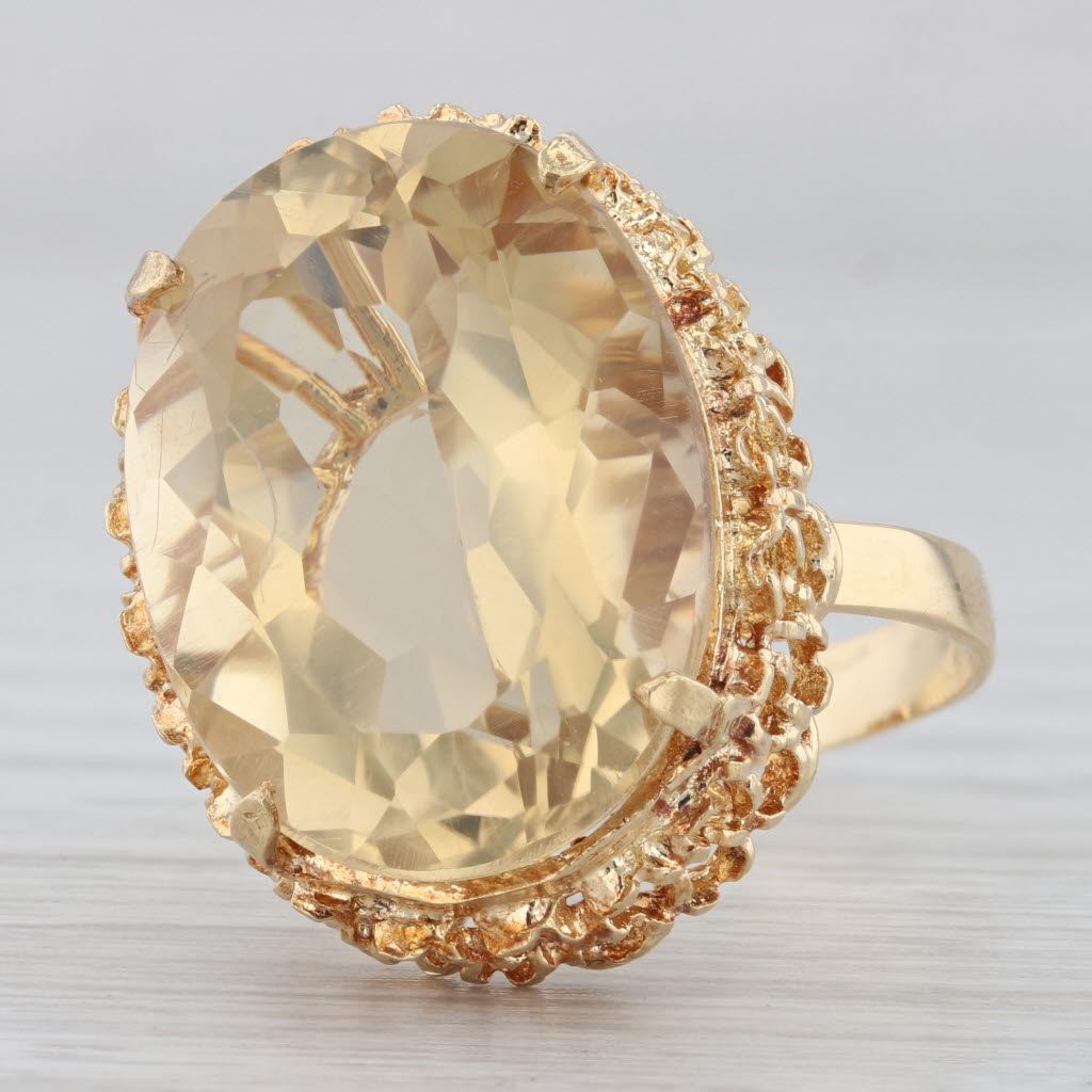 Gray Vintage 16.25ct Yellow Citrine Ring Oval Solitaire 18k Yellow Gold Size 7.25