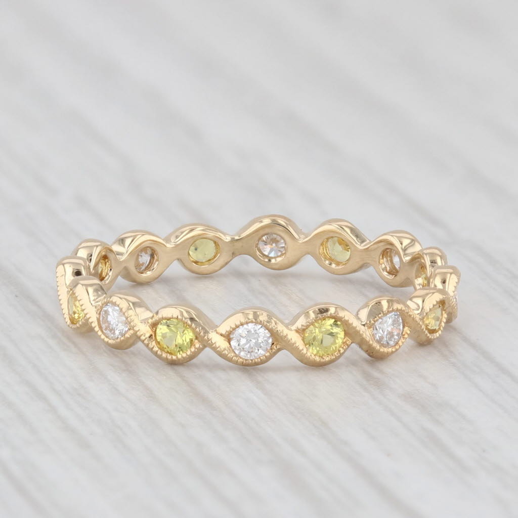 Light Gray 0.60ctw Diamond Yellow Sapphire Eternity Band 18k Gold Size 5.75 Wedding Ring