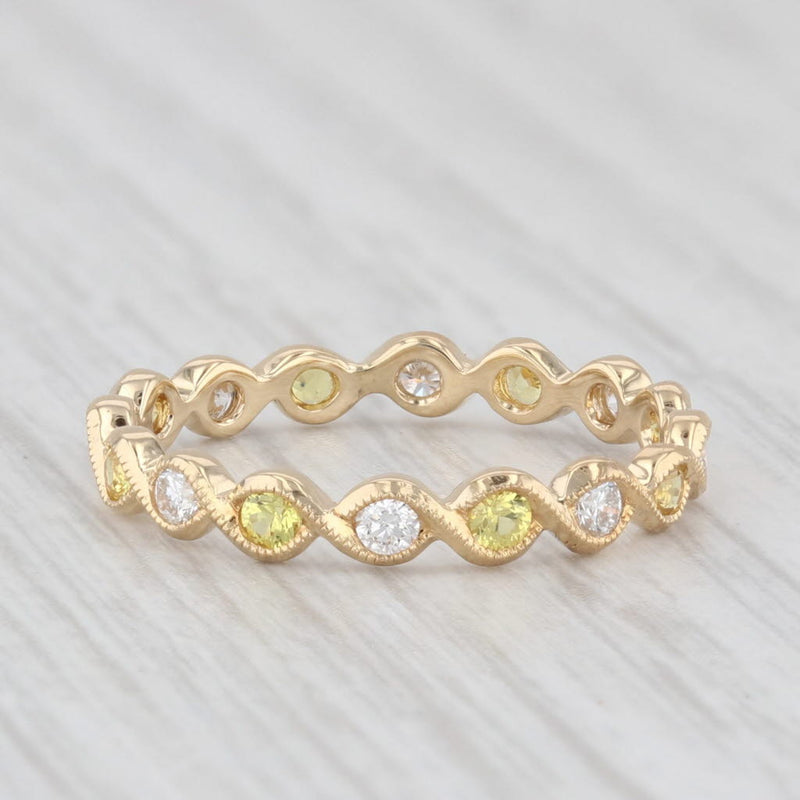 0.60ctw Diamond Yellow Sapphire Eternity Band 18k Gold Size 5.75 Wedding Ring