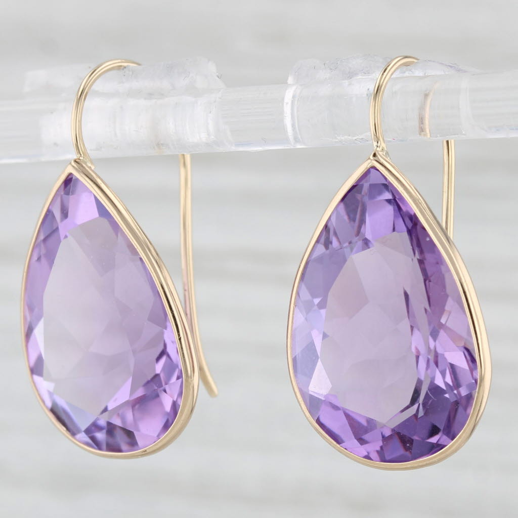 Light Gray 17ctw Pear Amethyst Teardrop Dangle Earrings 14k Yellow Gold