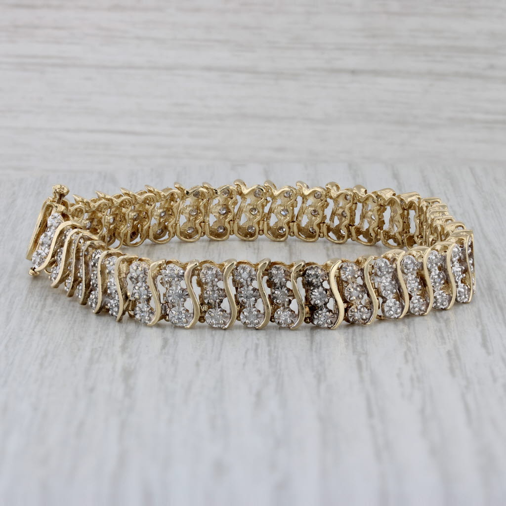 Gray 1.20ctw Diamond Tennis Bracelet 14k Yellow Gold 7.25" 9.2mm