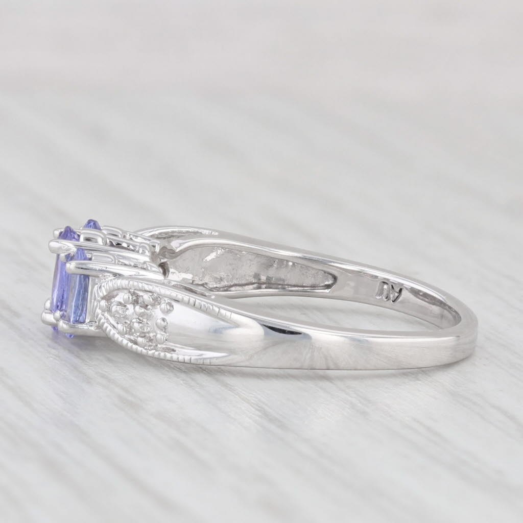 Light Gray 0.80ctw Tanzanite Diamond Ring 10k White Gold Size 7 Oval 3-Stone