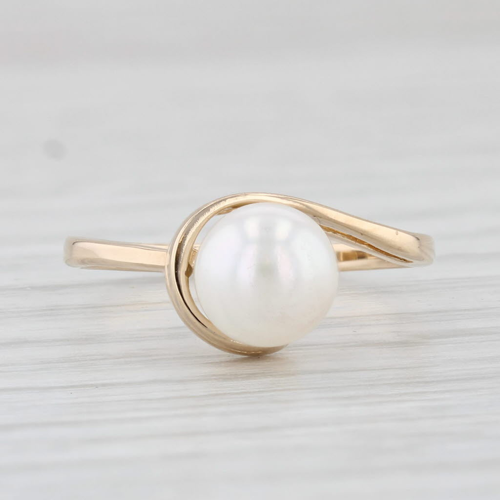 Light Gray Saltwater Cultured Pearl Solitaire Ring 14k Yellow Gold Size 5.75