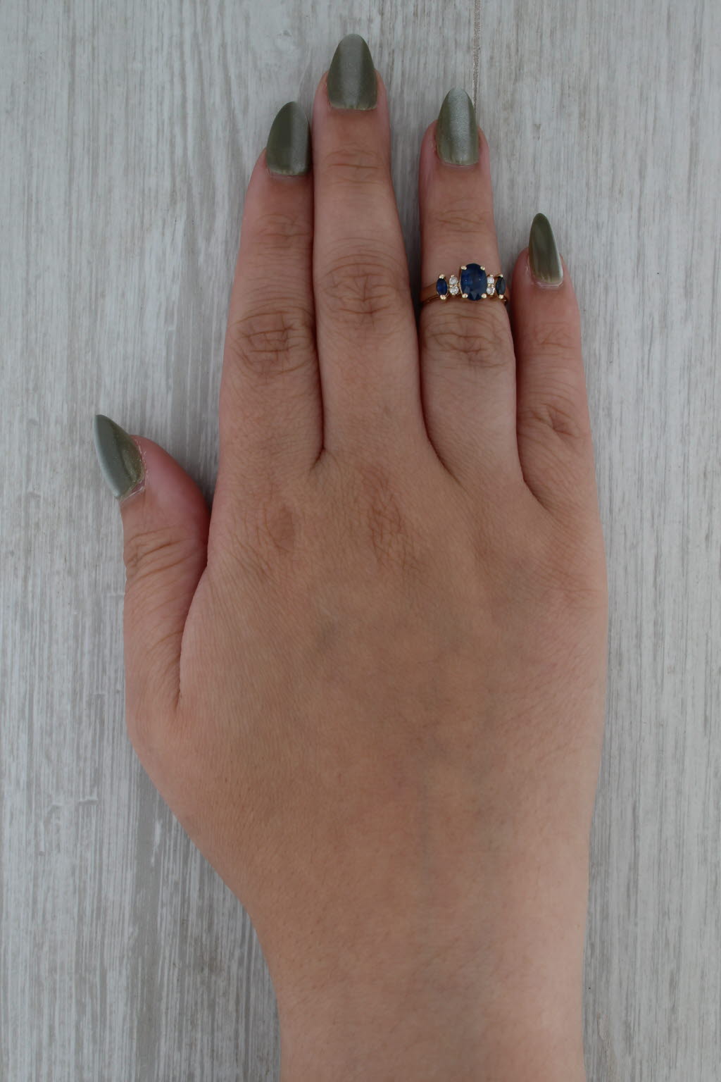 1.21ctw Oval Blue Sapphire Diamond Ring 14k Yellow Gold Size 4.75