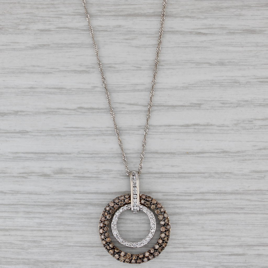 Gray 0.93ctw Diamond Eternity Circles Pendant Necklace 14k Gold 19" Singapore Chain