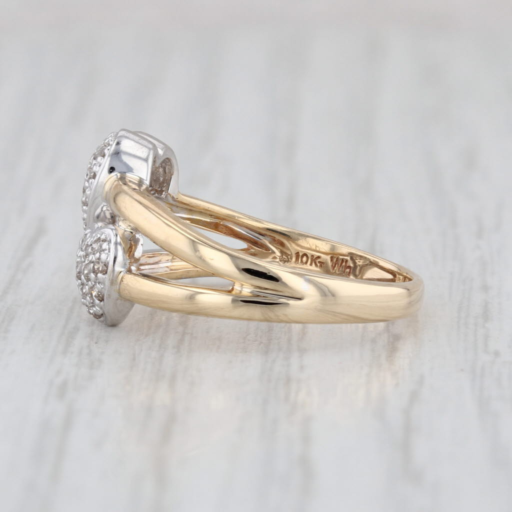 0.15ctw Pave Diamond Hearts Ring 10k Yellow White Gold Size 6.75