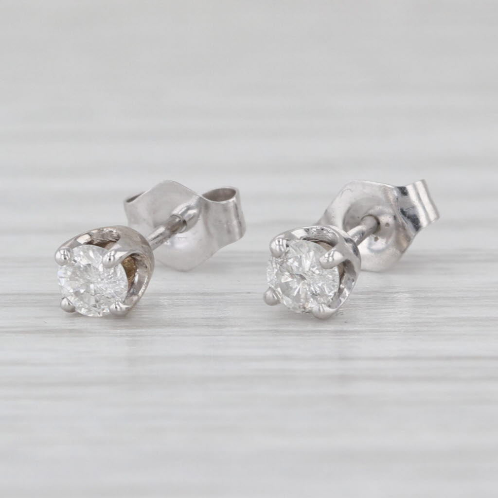 0.20ctw Diamond Stud Earrings 14k White Gold Round Brilliant Solitaire Studs