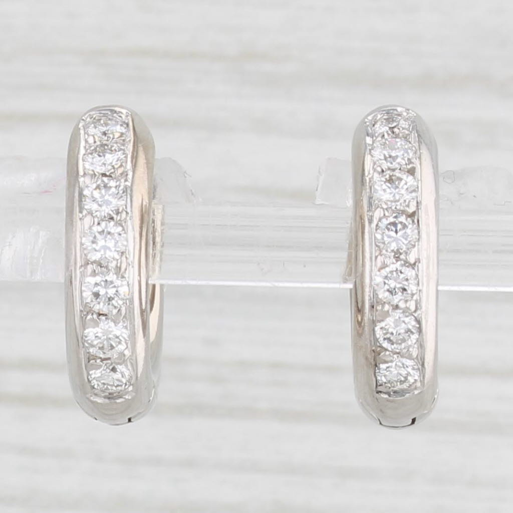 Light Gray Small 0.50ctw Diamond Hoop Huggie Earrings 14k White Gold Round Hoops