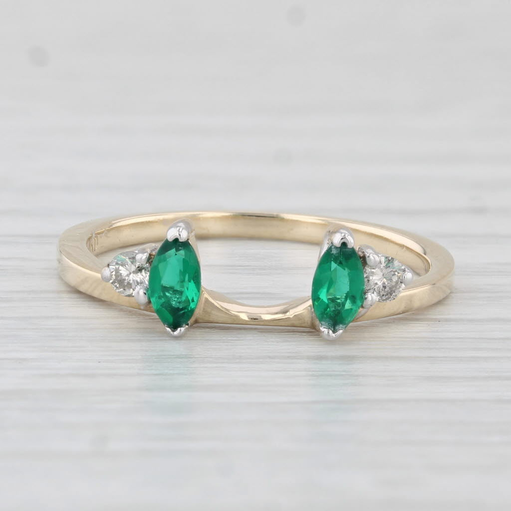 Light Gray Simulated Emerald Green Glass Enhancer Ring 10k Gold Sz 6.75 Guard Jacket Bridal