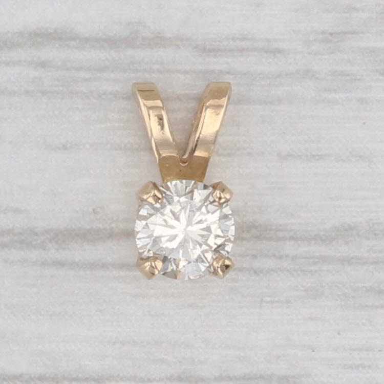 New Small 0.25ct Diamond Solitaire Pendant 14k Yellow Gold Round Brilliant Cut