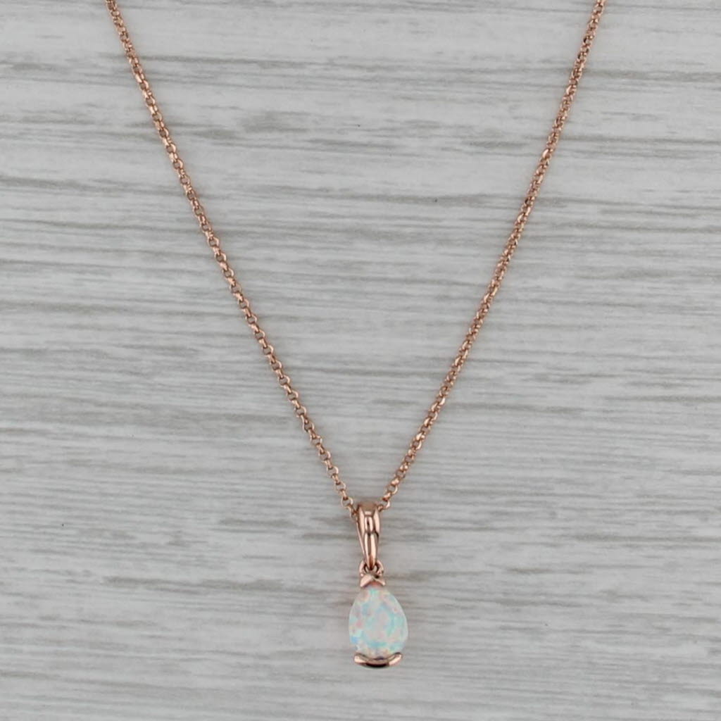 Small Lab Created Opal Pendant 10k Rose Gold 16-18" Cable Chain
