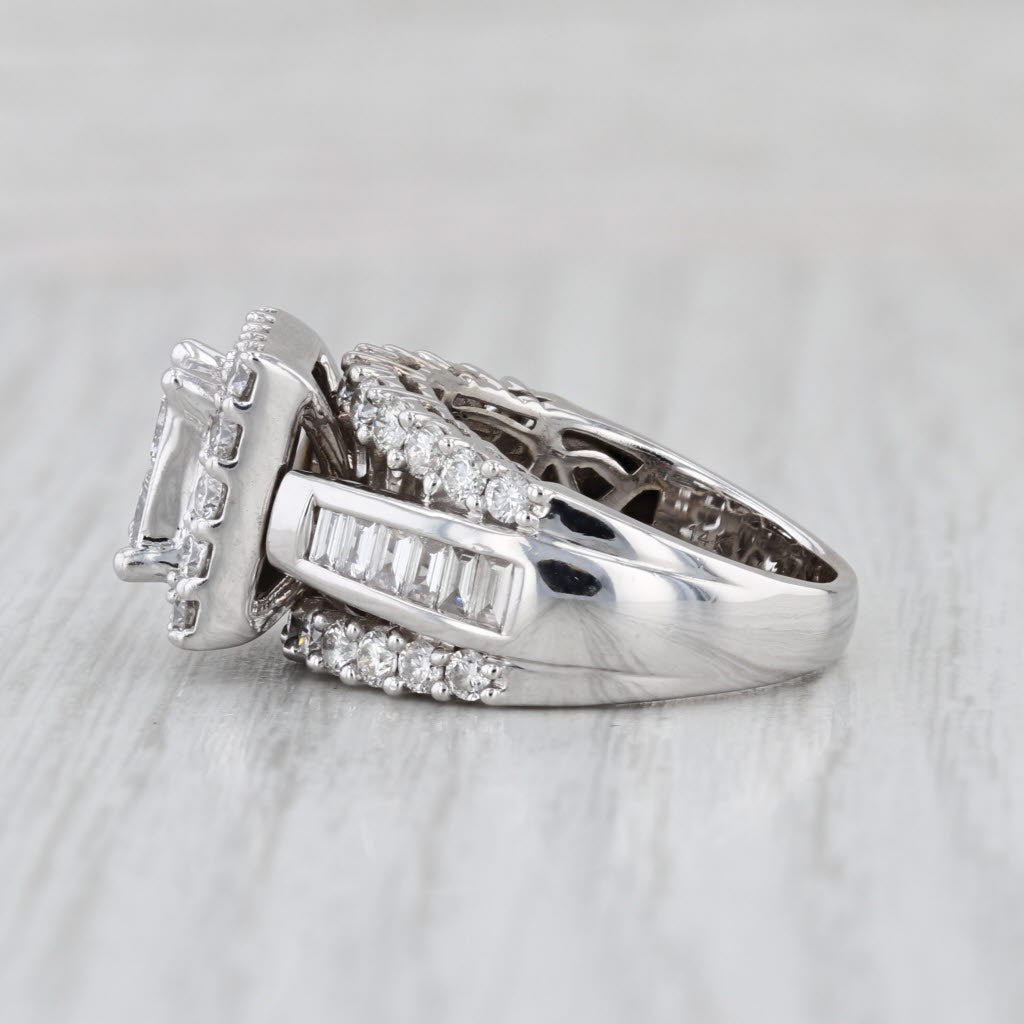 2.82ctw Diamond Halo Engagement Ring 14k White Gold Size 6.5 Bridal