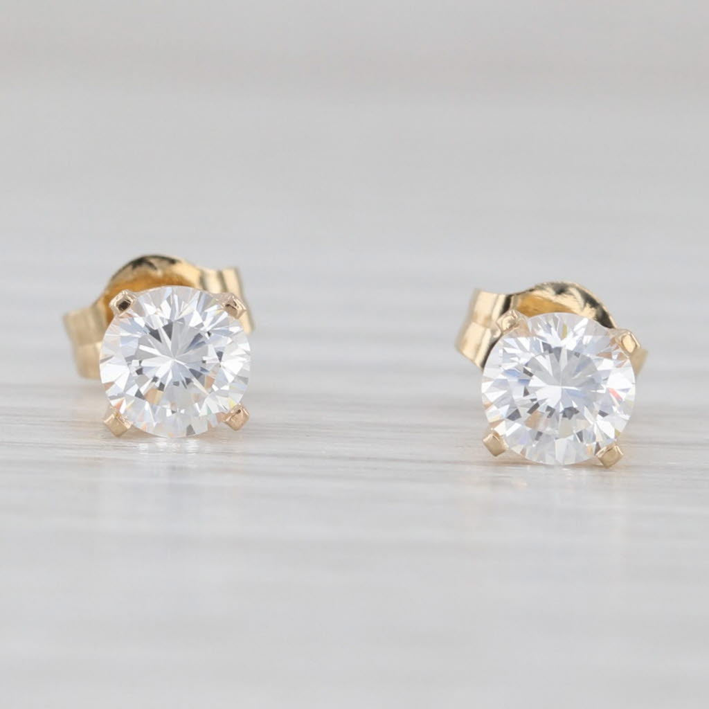 Light Gray 0.52ctw Cubic Zirconia Stud Earrings 14k Yellow Gold Round Solitaire Studs