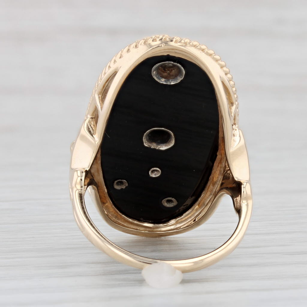 Light Gray Order of Amaranth Signet Ring 10k Yellow Gold Diamond Onyx Size 8 Crown Gavel