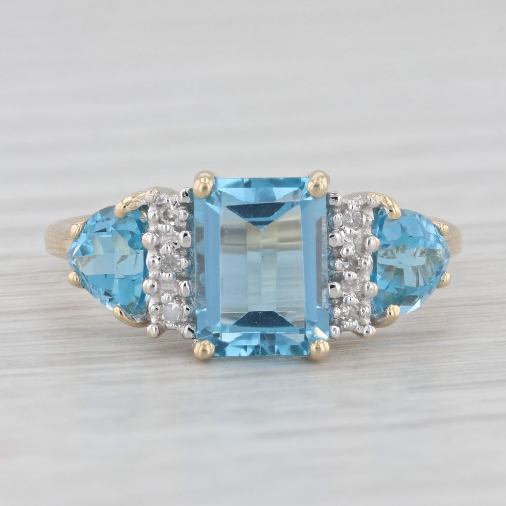 Light Gray 3.22ctw Blue Topaz Diamond Ring 10k Yellow Gold Size 7