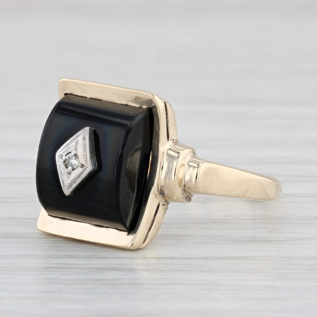 Light Gray Vintage Diamond Onyx Ring 10k Yellow Gold Size 5.75 Siget