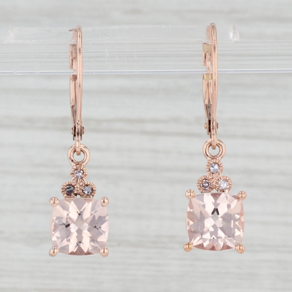 Light Gray 2.53ctw Morganite Diamond Dangle Earrings 10k Rose Gold Pierced Drops