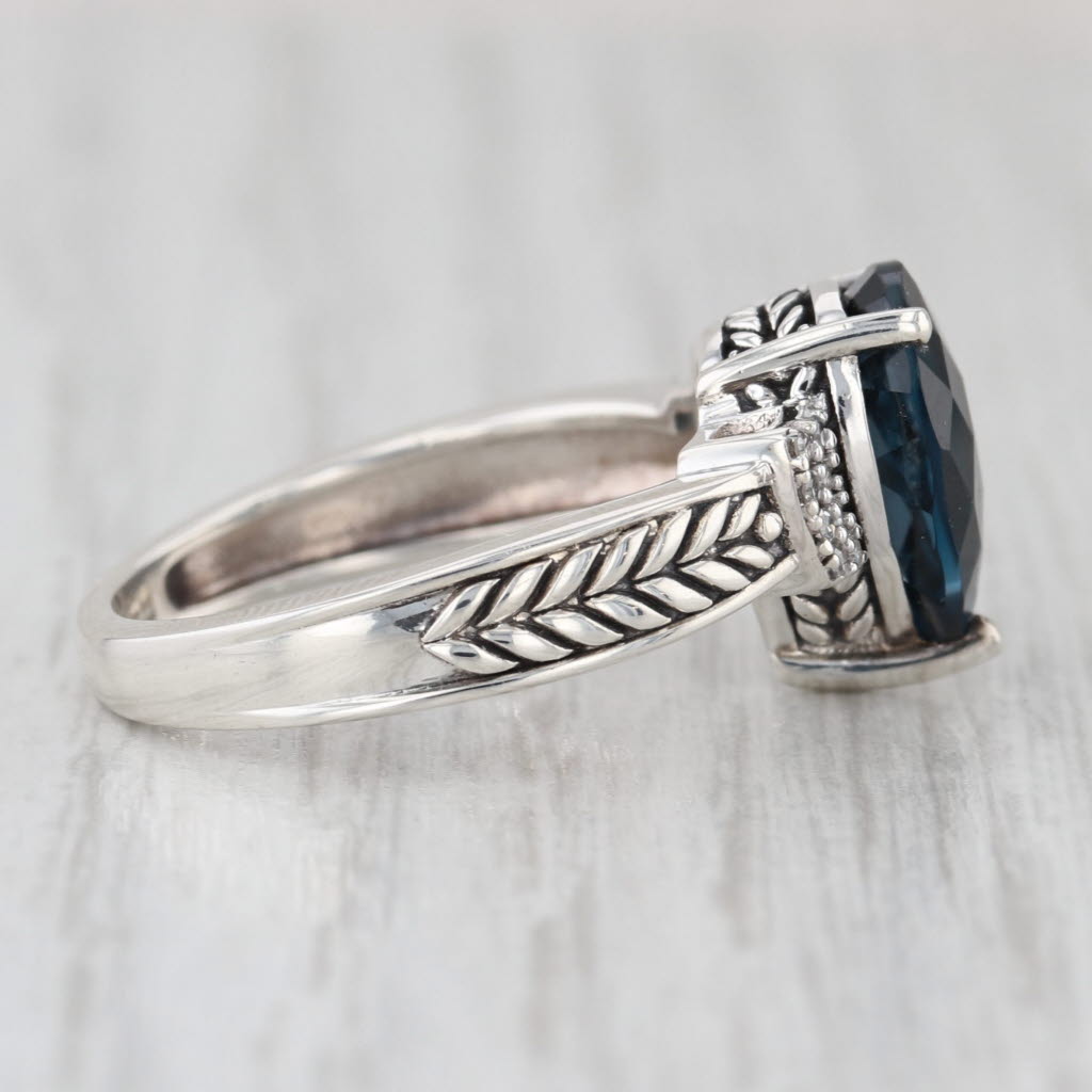 Effy 2.96ctw Pear London Blue Topaz Diamond Ring Sterling Silver Size 7 Teardrop